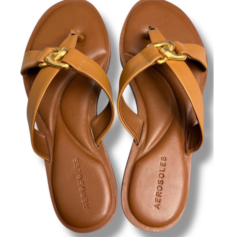 NEW Aerosoles Gaia Sandals Leather Thong Criss Cross Gold Hardware 8.5